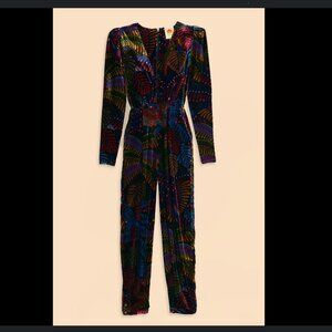 BNWT Farm Rio Velvet Jumpsuit Midnight Island Black